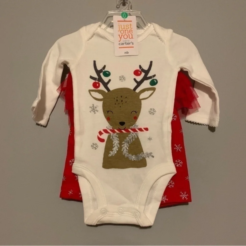 ❌FINAL PRICE❌NWT. CARTER’S Newborn Reindeer Bodysuit & Snowflake Tutu Leggings